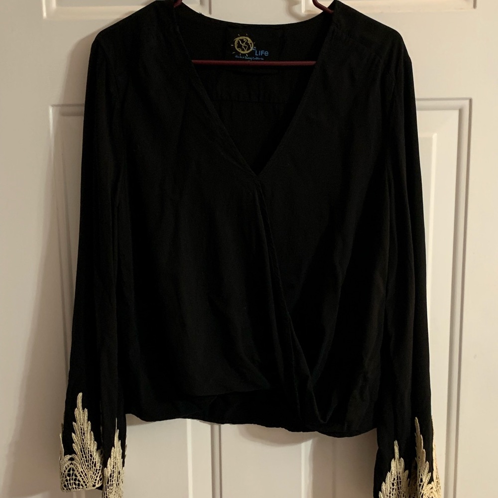 Black Blue Life flair sleeve dressy top